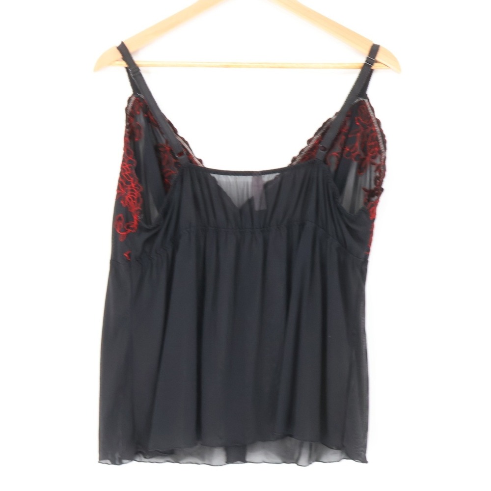 Cacique Mesh Y2K Babydoll Cami Top Womens Size 22/24 Black Red Gothic Sheer - Picture 6 of 8